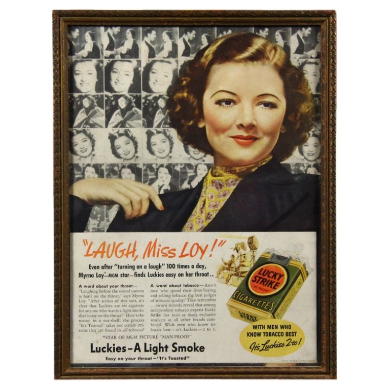 Framed Lucky Strike Advertisement.: Est. $ 30 - 50 Framed Lucky Strike Advertisement. Measures 12.75 inches tall by 9.75 inches wide.