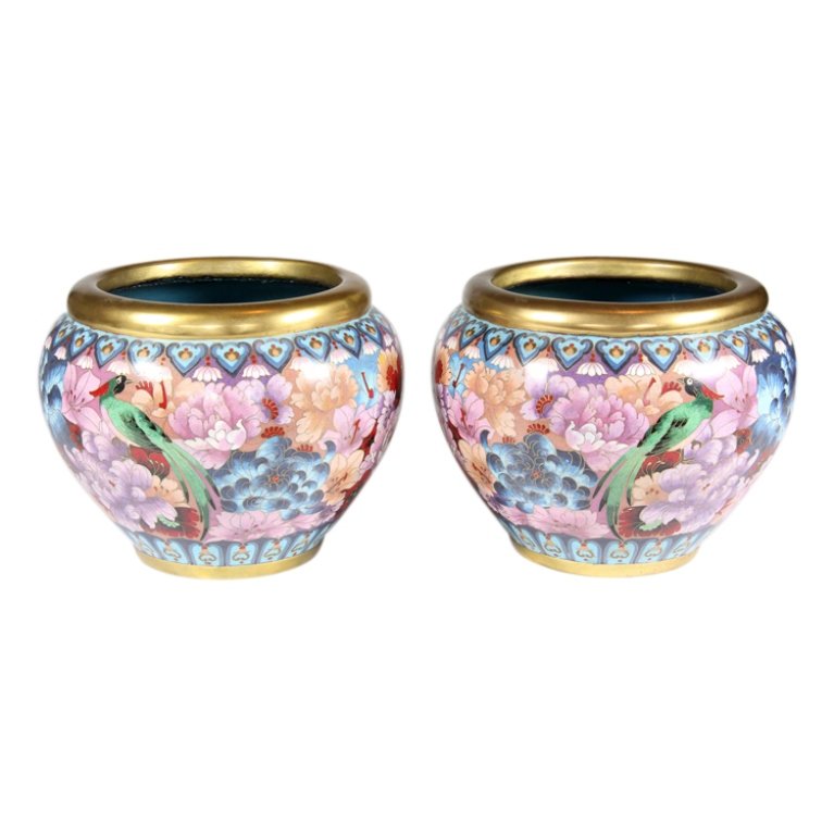 Pair of Chinese Cloisonne Mirror-Image Jars (1 of 4)