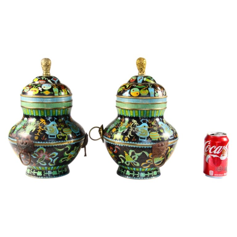 Pair of Chinese Cloisonne Covered Jars (1 of 4)