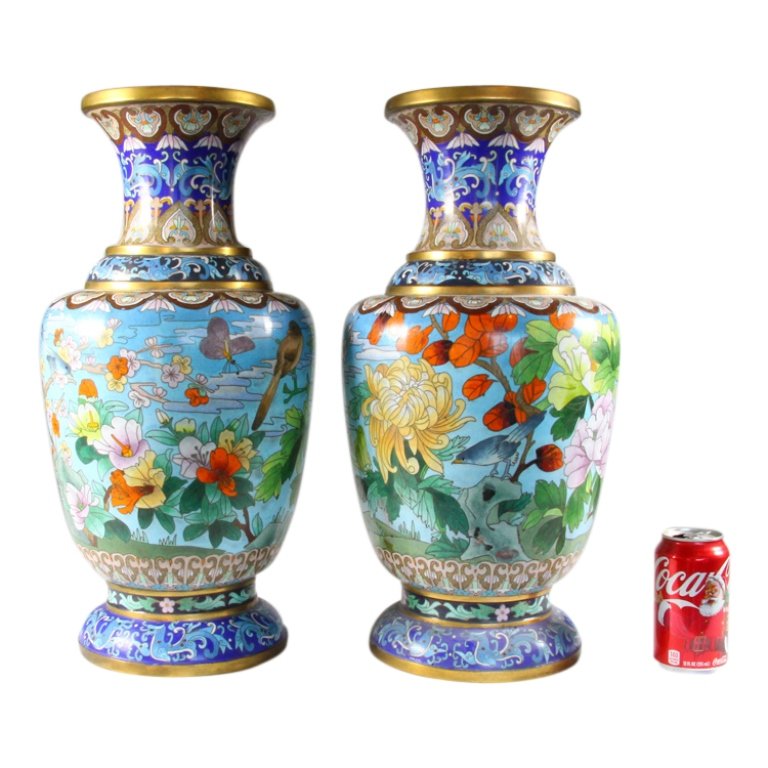Pair of Large Chinese Cloisonne Mirror-Image Vases (1 of 4)