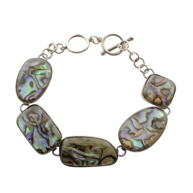 Sterling and Abalone Double Bracelet: Est. $ 20 - 30 Sterling and Abalone Double Bracelet. Weighs 11.7 grams. Marked 925. Measures 8 inches long. Toggle style clasp.