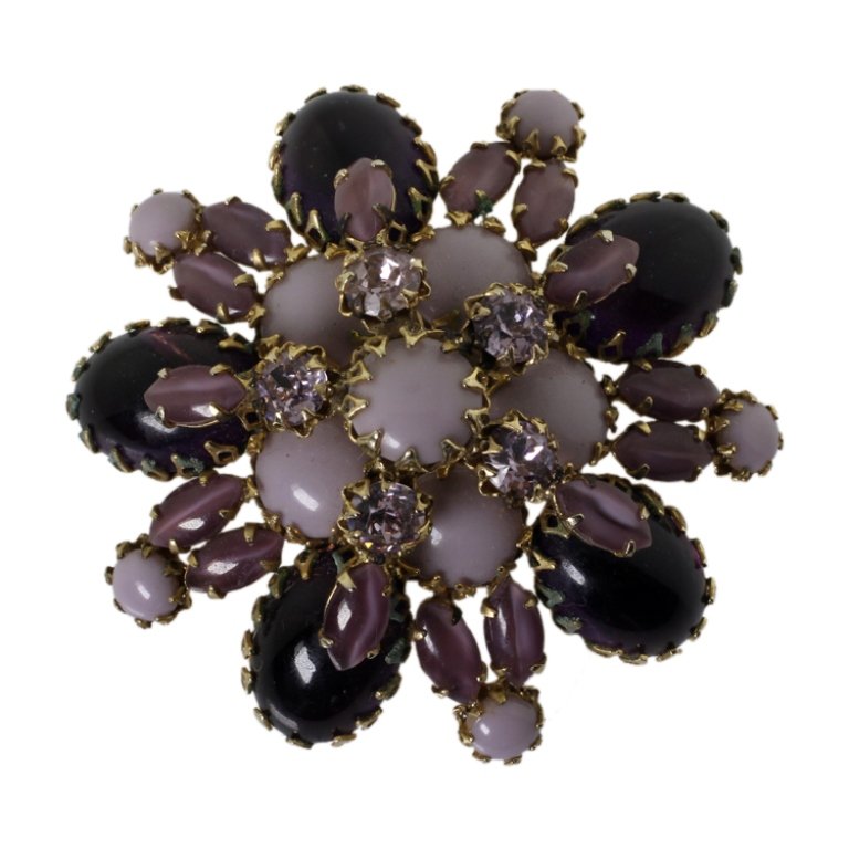 Vintage Schreiner Purple Brooch: Est. $ 150 - 225 Vintage Schreiner Purple Brooch. Gemstone brooch. 2.25" diameter. Marked Schreiner.