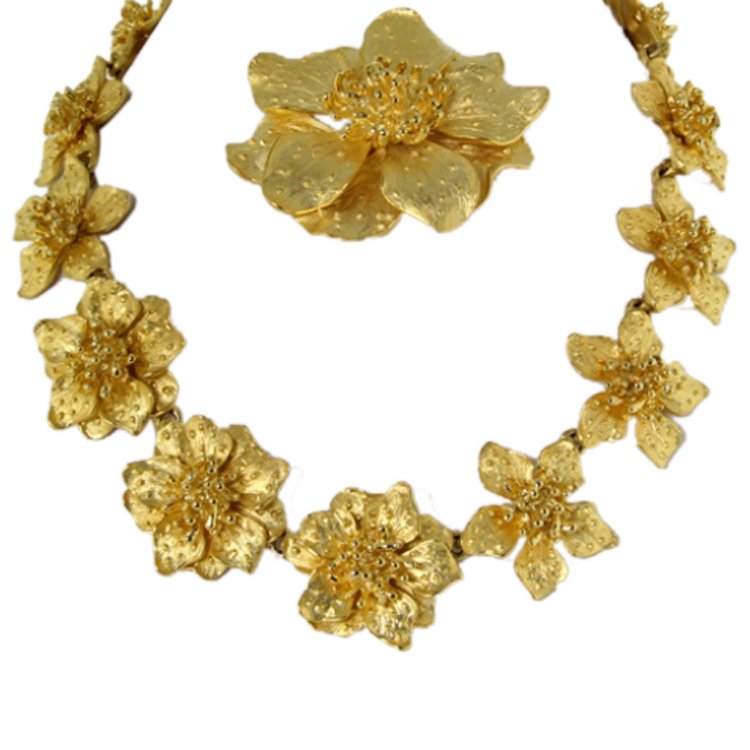 Kenneth J. Lane Floral Brooch & Necklace (1 of 4)