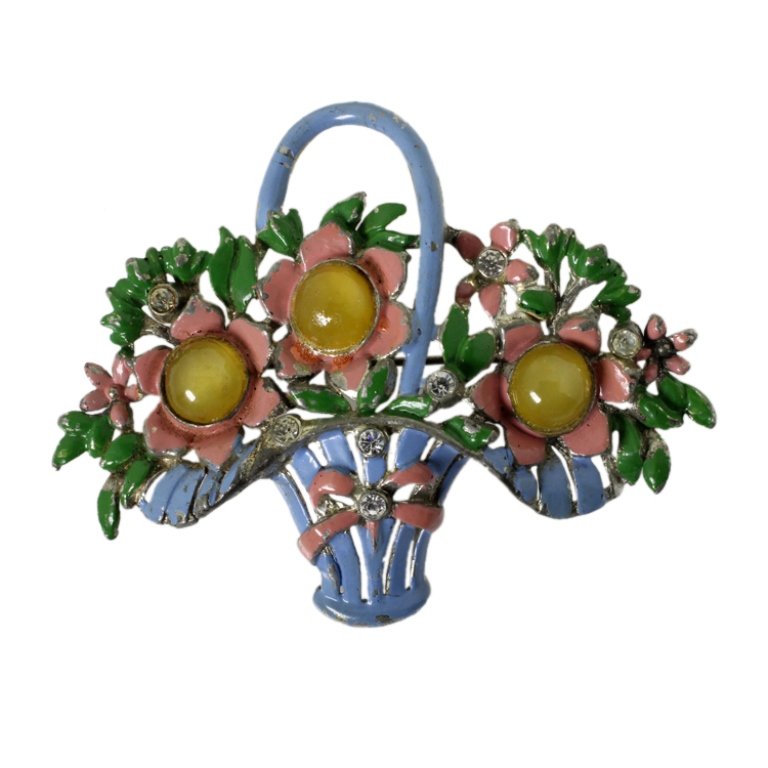 Vintage Gemstone & Enamel Flower Basket Brooch (1 of 2)
