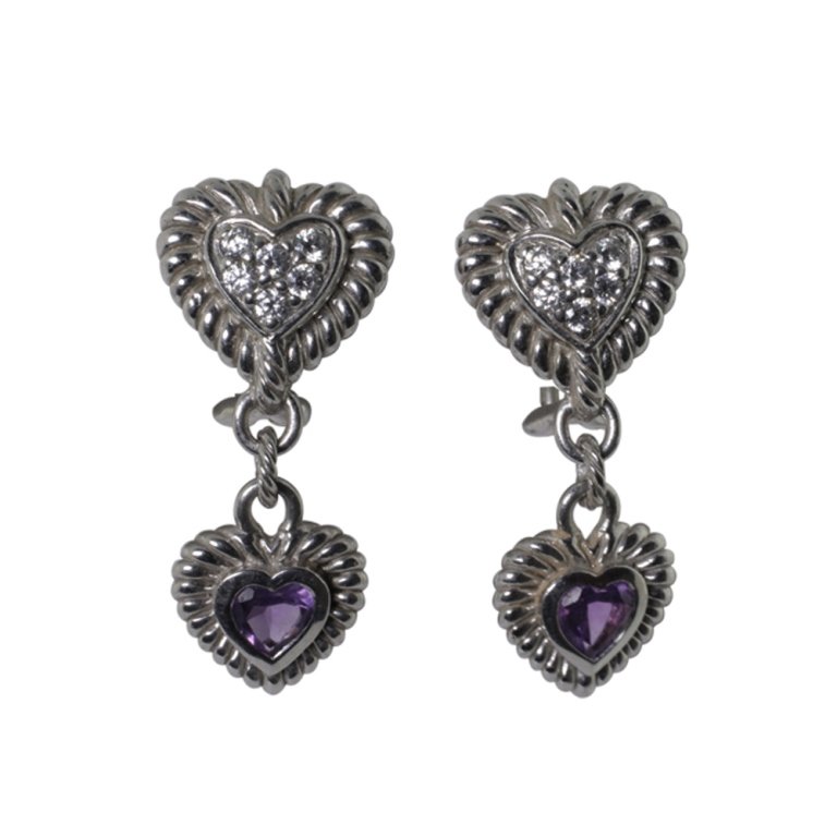 Judith Ripka Sterling Dangle Earrings: Est. $ 20 - 40 Judith Ripka Sterling Dangle Earrings. Weighs 9.9 grams. Marked Judith Ripka, 925, CZ, Thailand. Measures 1.5 inches long. For pierced ears.