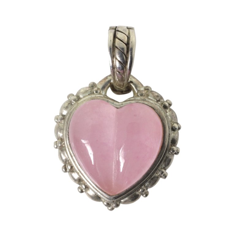 Judith Ripka Sterling and Pink Quartz Heart Pendant: Est. $ 20 - 40 Judith Ripka Sterling and Pink Quartz Heart Pendant. Weighs 10 grams. Measures 1.25 inches long. Marked Judith Ripka, 925, Thailand.