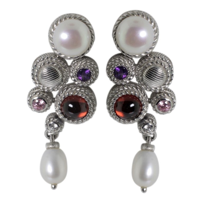 Judith Ripka Gemstone Dangle Earrings: Est. $ 30 - 60 Judith Ripka Gemstone Dangle Earrings. Weighs 26.8 grams. Marked Judith Ripka, 925, CZ, Thailand. Measures 2 inches long. For pierced ears.