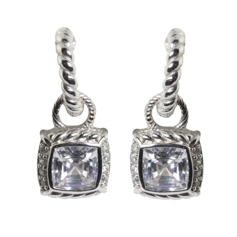 Judith Ripka Sterling and CZ Earrings: Est. $ 20 - 40 Judith Ripka Sterling and CZ Earrings. Weighs 11.4 grams. Marked Judith Ripka, 925, CZ, Thailand. Measures 1 inch long. For pierced ears.