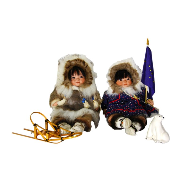 Eskimo Boy and Girl Porcelain Dolls (1 of 2)