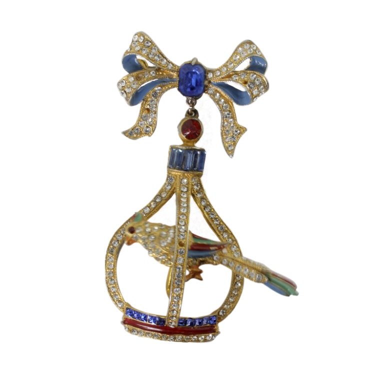 Vintage Trembler Bird in Cage Brooch (1 of 2)