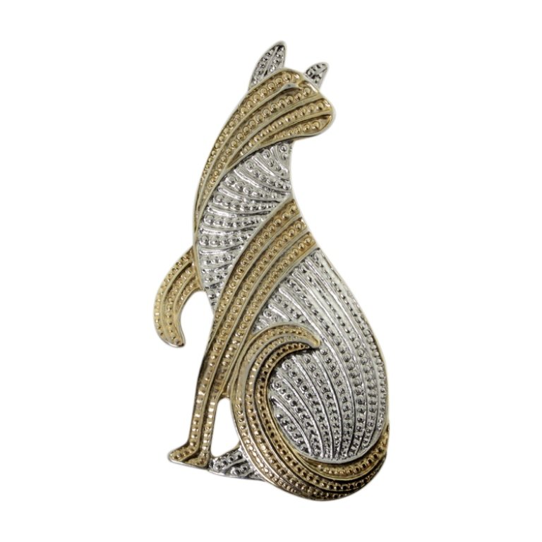 Vtg. Silver & Gold Tone Cat Brooch (1 of 2)