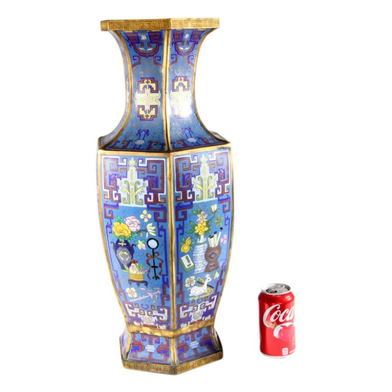 Large Hexagonal Chinese Cloisonne Vase (1 of 4)