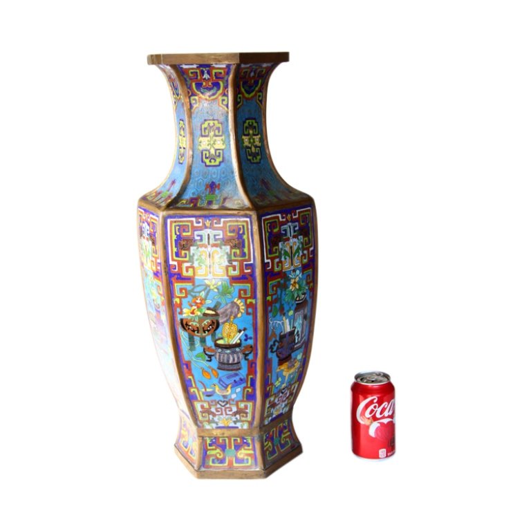 Large Hexagonal Chinese Cloisonne Vase (1 of 4)