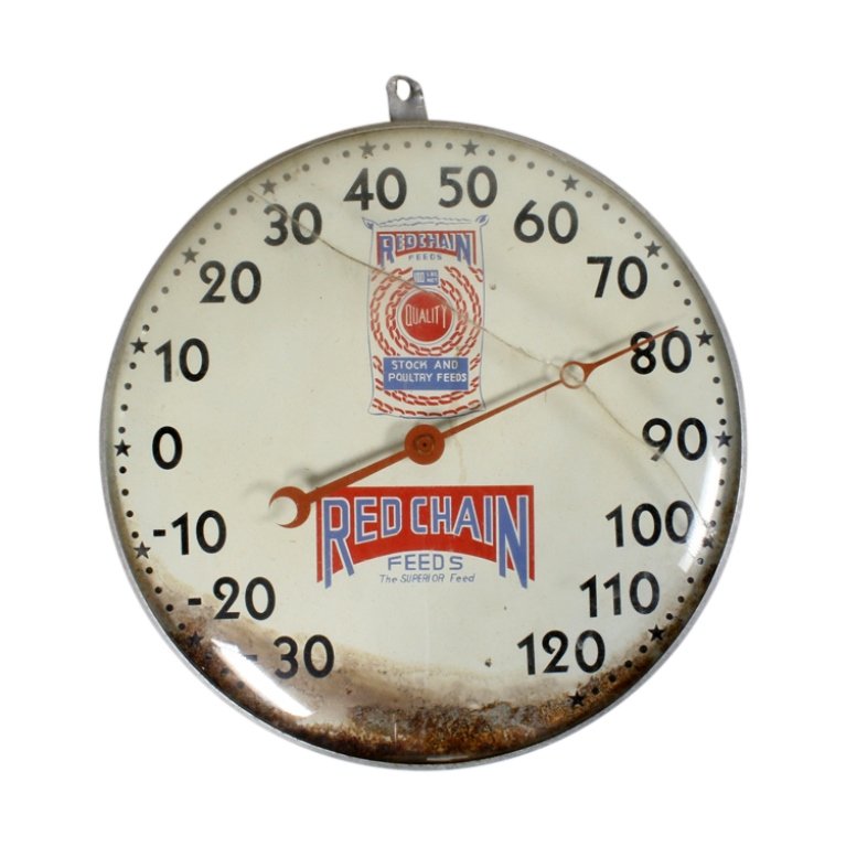 Red Chain Feeds Wall Thermometer (1 of 2)