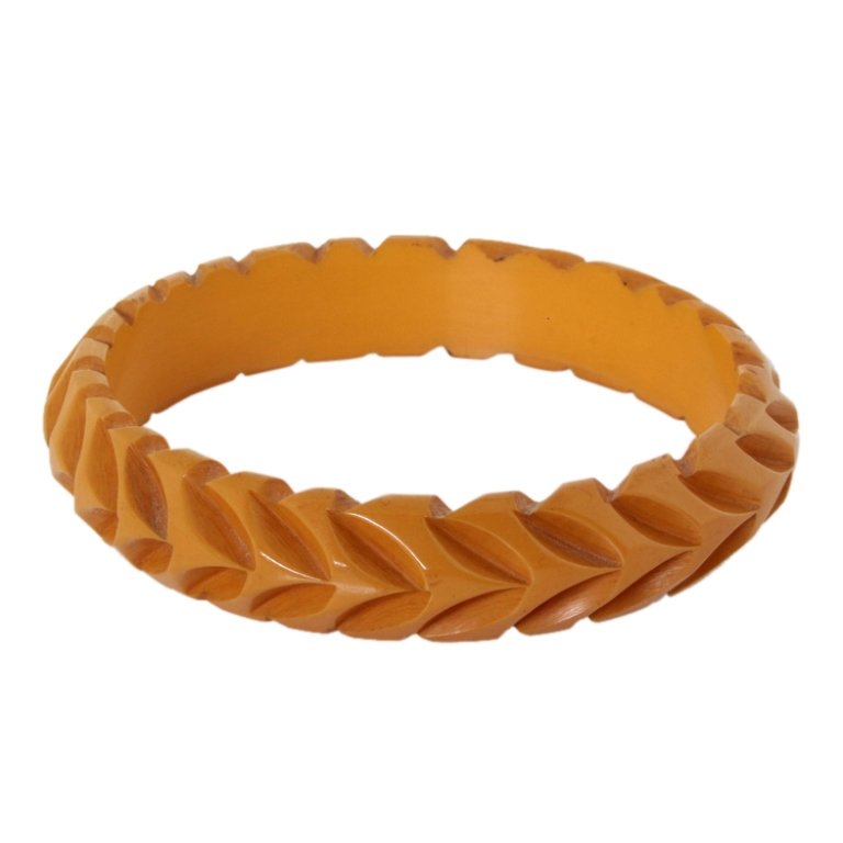 Carved Butterscotch Bakelite Bangle Bracelet (1 of 2)