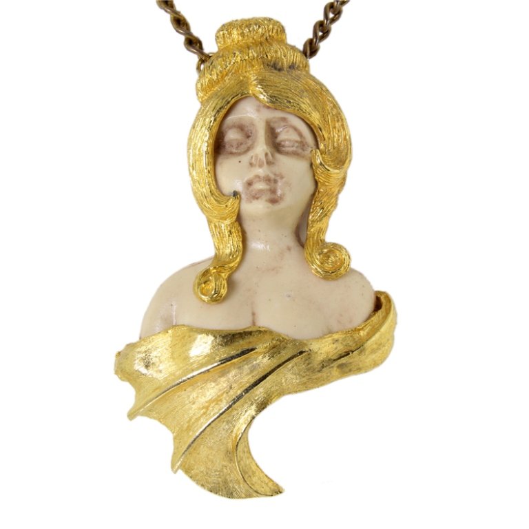 Vintage Razza Golden Hair Lady Necklace (1 of 2)