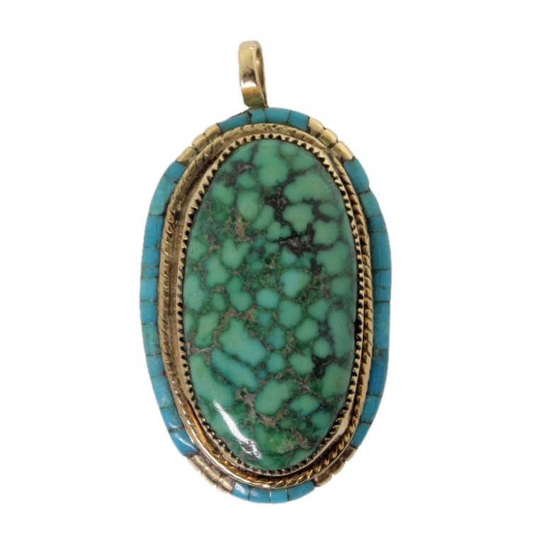 Native American Turquoise and Gold Pendant (1 of 2)