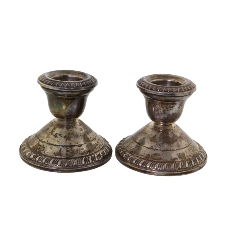 Pair of Crown Sterling Candlestick Holders (1 of 3)