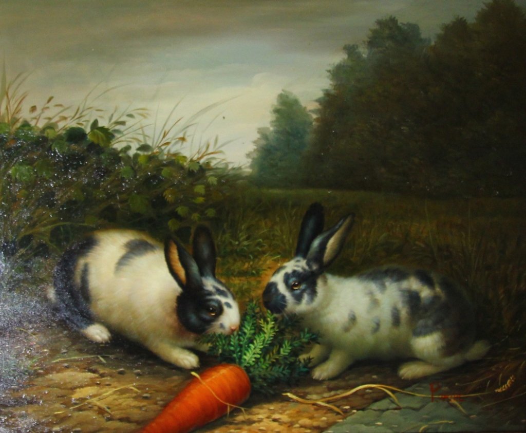 Two Rabbits Eating Carrots Painting