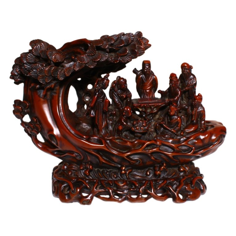 Carved Asian Style Red Resin Sculpture (1 of 3)