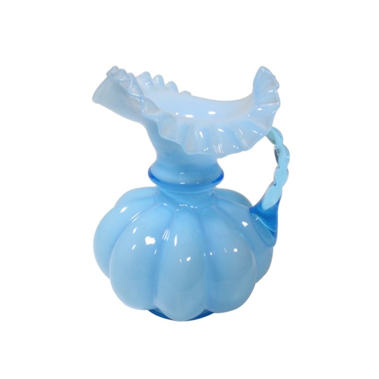 Fenton Blue Overlay Melon Shaped Pitcher (1 of 2)