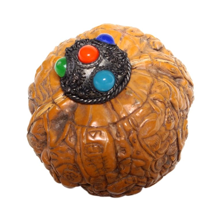 Vintage Walnut Snuff Bottle with Monkeys (1 of 3)