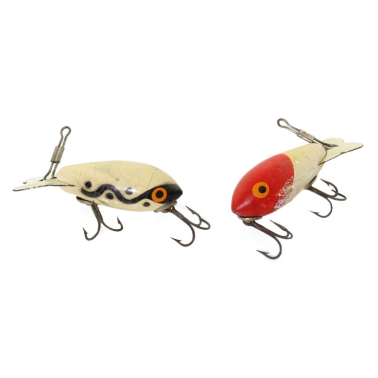 Lot of 2 Wooden Fishing Lures: Est. $ 20 - 40 Lot of 2 Wooden Fishing Lures.