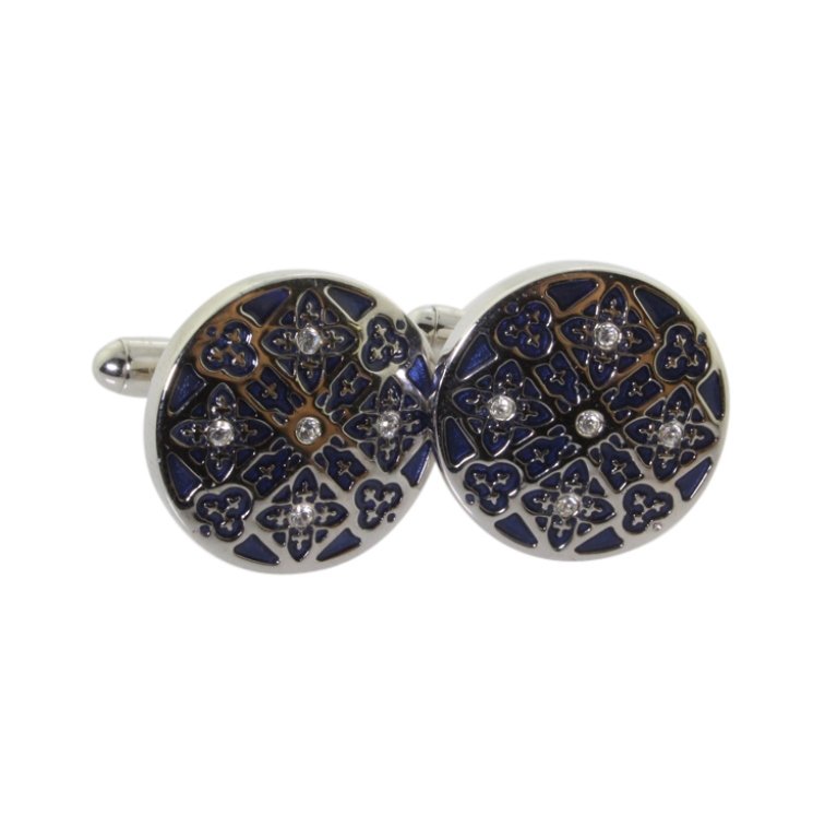 Thompson Gothical Round Blue Cufflinks: Est. $ 30 - 40 Thompson Gothical Round Blue Cufflinks. Made by Thompson London. Comes with original box.