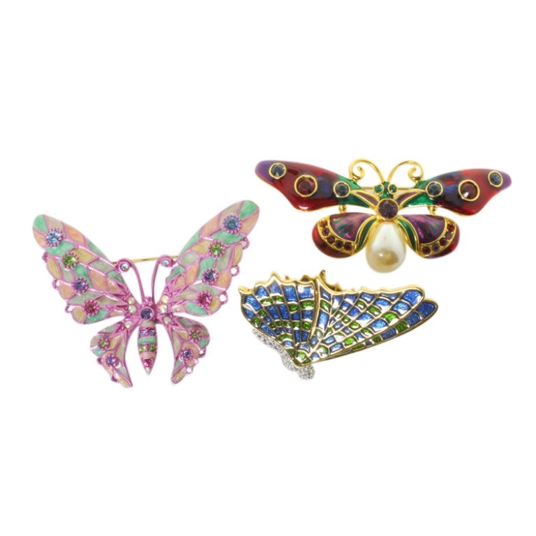 Lot of 3 Designer Enameled Butterfly Brooches (1 of 2)