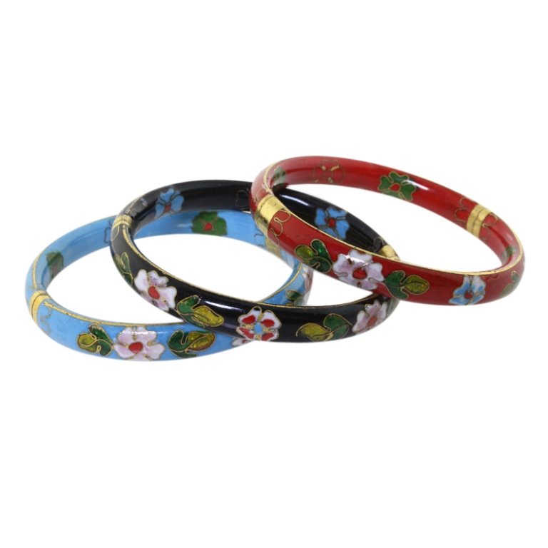 Lot of 3 Cloisonne Enamel Hinged Bangles (1 of 1)