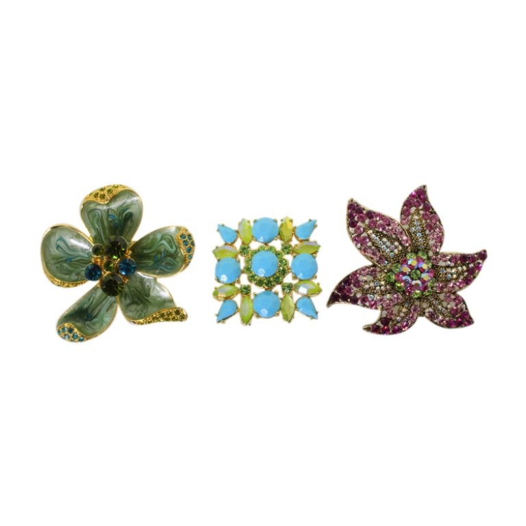 Lot of 3 Rhinestone Flower Brooches (1 of 2)