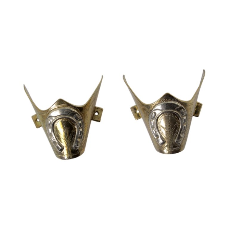 Vintage Boot Tips: Est. $ 40 - 60 Vtg. Boot Tips. Brass and silver tone boot tips. Marked Mexico. 2 x 2" at widest points.
