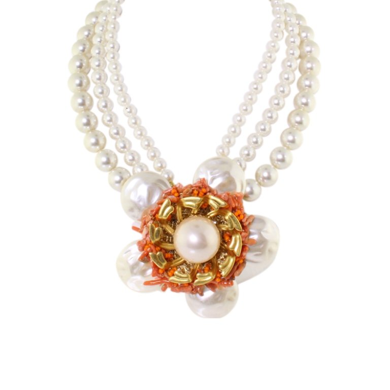 Vrba 3 Strand Faux Pearl, MOP, and Coral Set (1 of 3)