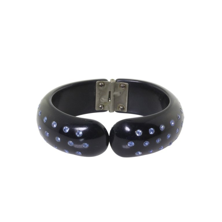 Black Plastic Hinged Bangle with Rhinestones (1 of 2)