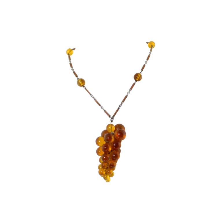 Vintage Faux Amber Bead & Cluster Necklace (1 of 3)