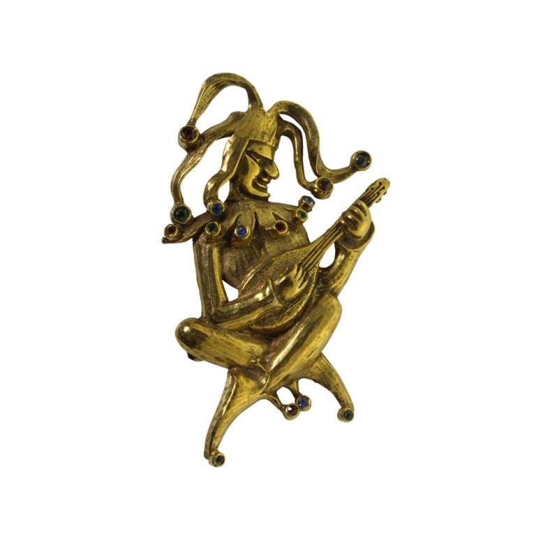 Vintage Jeanne Jester Brooch Pin: Est. $ 50 - 75 Vintage Jeanne Jester Brooch Pin. Marked Jeanne, this Jester brooch pin is 2.75 inches tall.