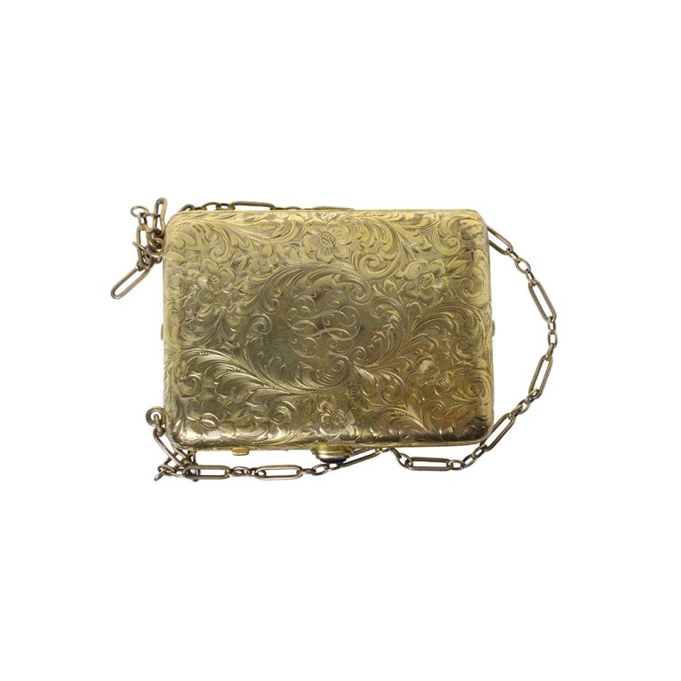 Vintage Etched Gold Tone Compact Purse (1 of 2)