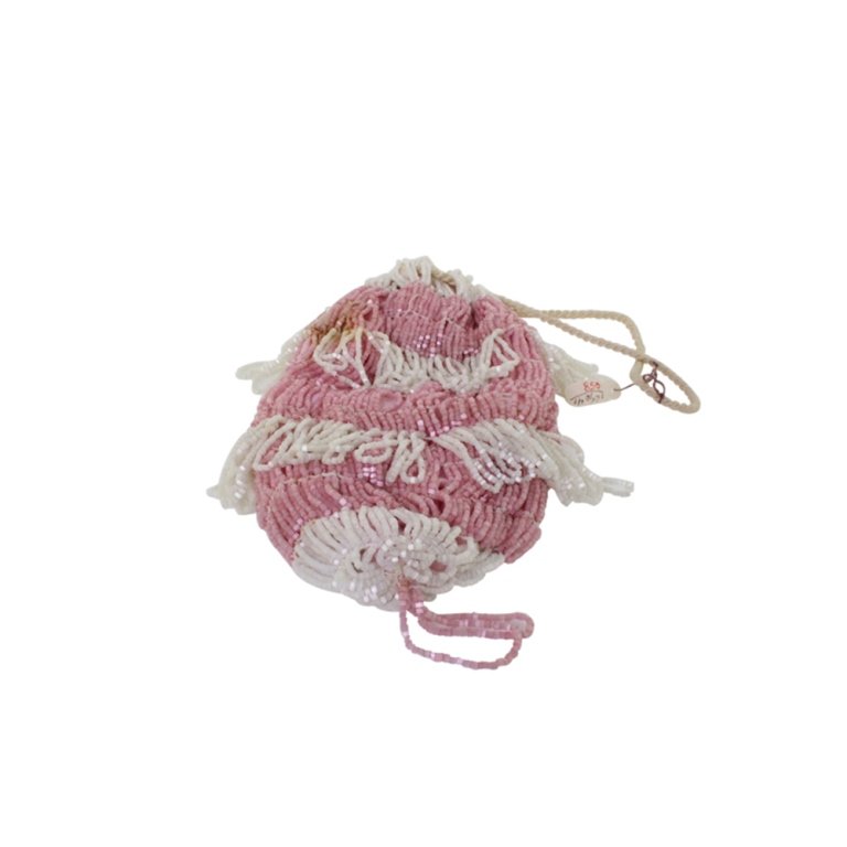 Vintage Pink & White Beaded Bag Purse (1 of 3)