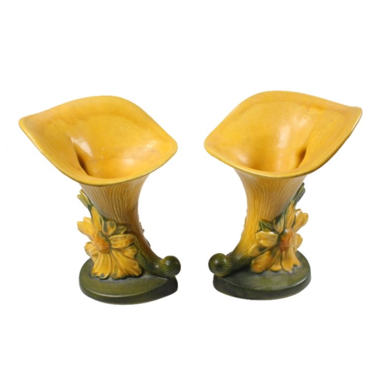 Roseville Pottery Pair of Peony Cornucopia Vases (1 of 3)