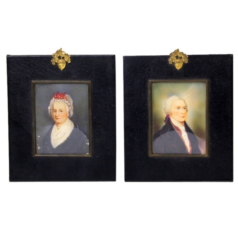 Pair of Miniature Paintings Washington & Hamilton (1 of 2)