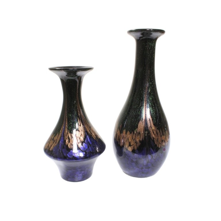 Pair of Multi Color Pearlescent Vases: Est. $ 50 - 75 Pair of Multi Color Pearlescent Vases. Unmarked vases. Smaller vase is 11 inches. Tall vase is 14.25 inches.