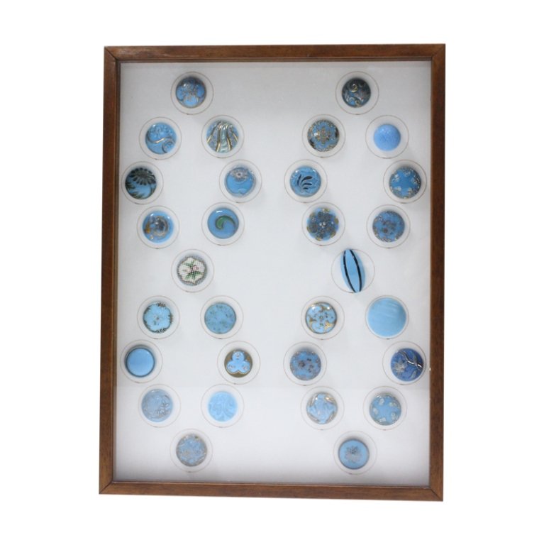 30 Piece Collection of Turquoise Glass Buttons (1 of 2)