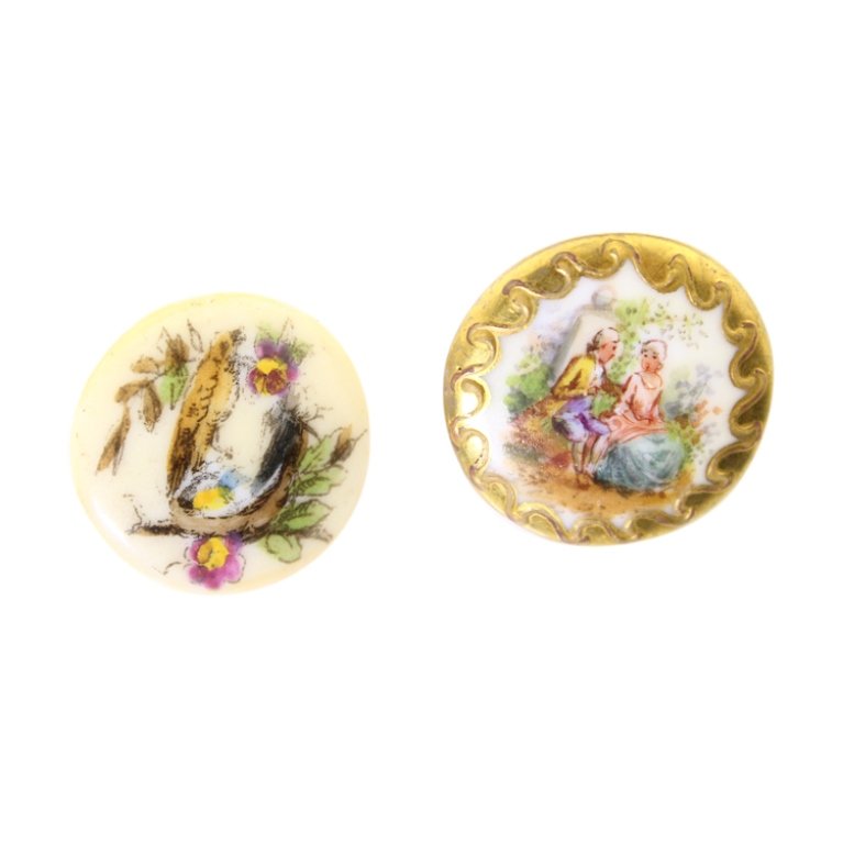 Hand Enameled Pair of Buttons (1 of 2)