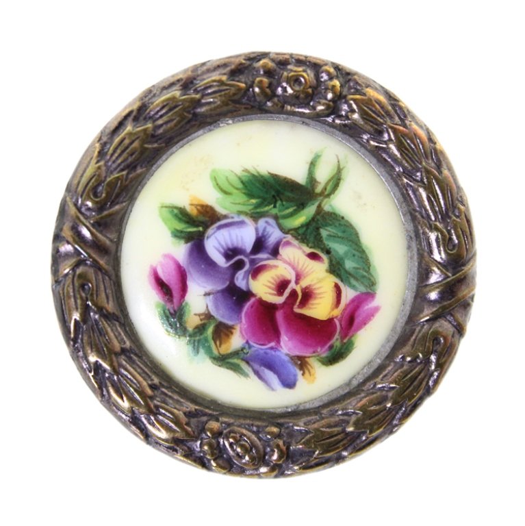 Hand Enameled Porcelain Pansy Button (1 of 2)