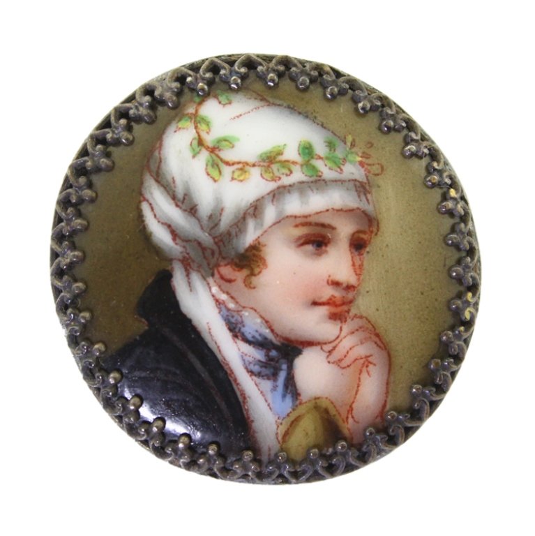 Hand Enameled Porcelain Portrait Button (1 of 2)