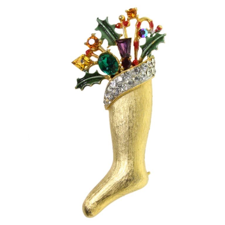 Weiss Christmas Stocking Brooch (1 of 2)