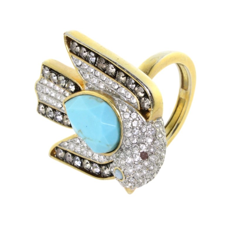 Juicy Couture Costume Jewelry Dove Ring: Est. $ 20 - 30 Juicy Couture Costume Jewelry Dove Ring. Gold tone ring. Size 7. Missing one stone.
