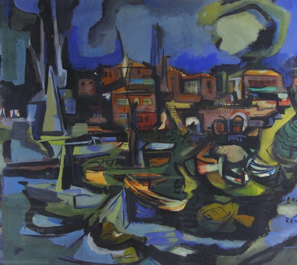 Original Watercolor, Abstract Waterfront Scene (1 of 3)