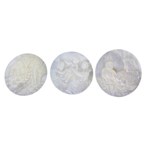 3 Hand Carved Religious Mother of Pearl Buttons (1 of 2)