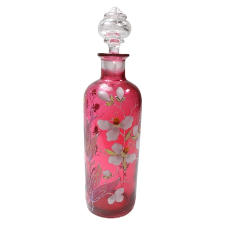 Hand Painted Ruby Glass Bottle with Stopper (1 of 2)